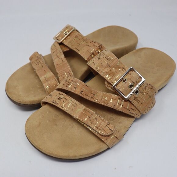 Vionic Womens Size 8 Skylar Slide Sandals Textured Brown Cork Comfort Slide - Picture 1 of 5